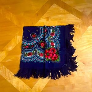 Vintage dark blue wool shawl